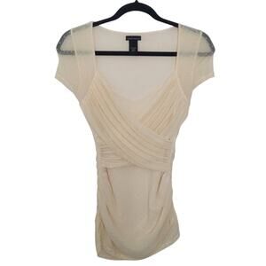 Y2k Moda Intl Sheer Mesh Wrap Top Size XS Ivory Coquette Dainty Polka Dot